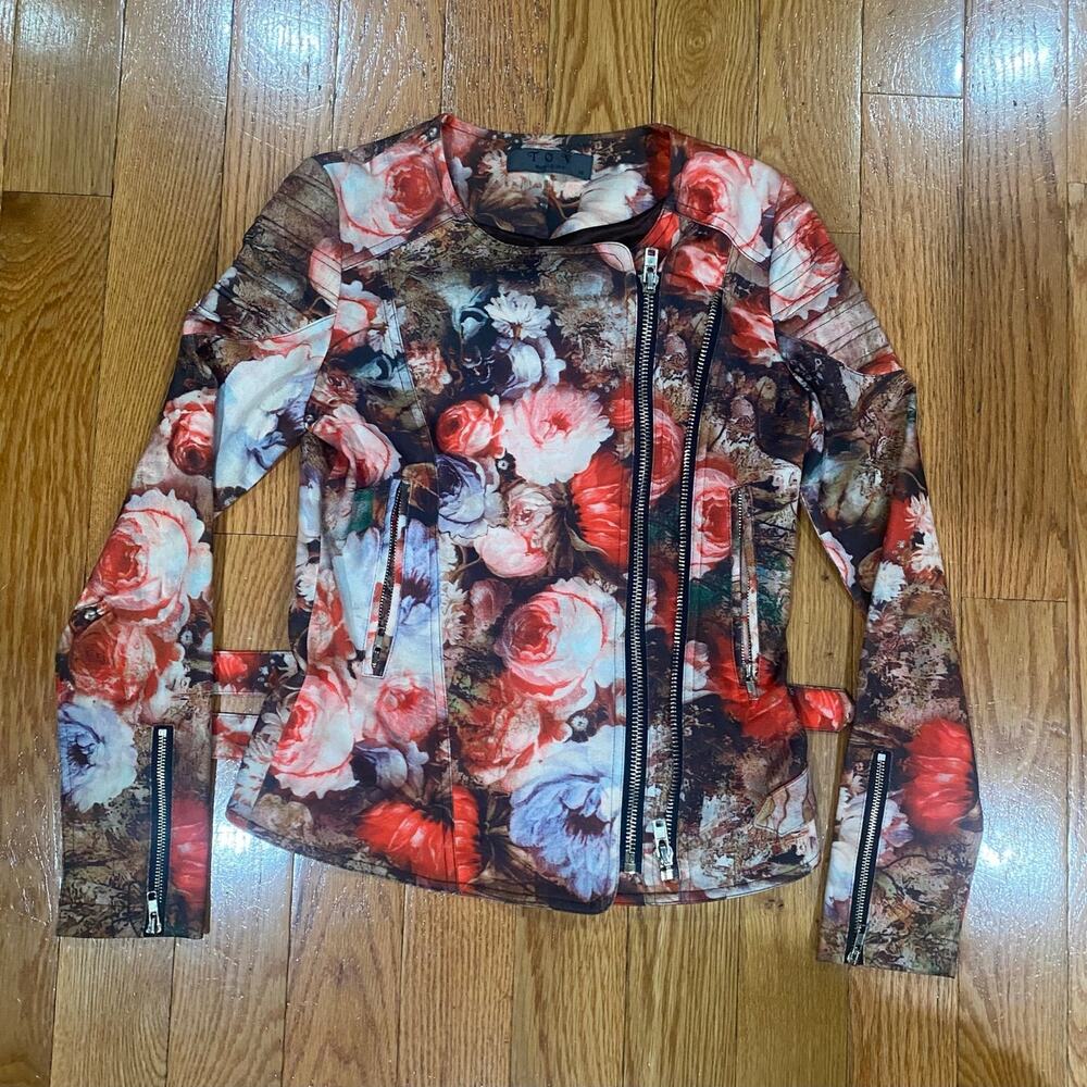 TOV Holy G INC Floral Zip Front Motorcycle Style Jacket Women’s Size 38